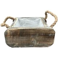 finehomegarden Holzkiste Pflanzkasten mit Griff Holzkasten natur Echtholz Holzkisten (1 St), rechteckig Shabby Vintage Antik Look Deko Pflanzkiste 3Größen wählbar