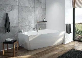 Hoesch Badewanne iSensi Trapez 1500x1000 Monolith rechts mit Überlaufbefüllung Weiss 3953.010