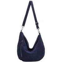 ITALYSHOP24 Schultertasche Damen Halbmond Tasche aus Cord CrossOver Body Bag Umhängetasche, Runde Cordtasche Asymmetrisches MOON Brust Slingtasche Wildlederoptik