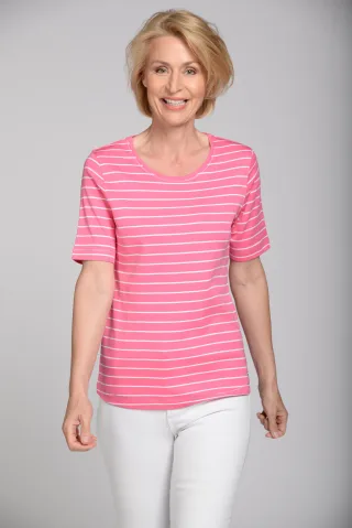 CLARINA - Rdh.-Shirt, Ringel 415 pink-weiss - Gr. - 42