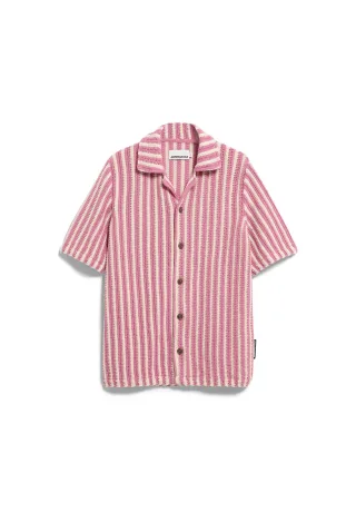 Armedangels - STRIPED KNIT POLOSHIRT pure-washed berry - Gr. - XL