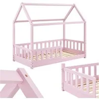 Juskys Kinderbett Marli, 80x160 cm, Hausoptik mit Dach, Holz, Rausfallschutz, 3 - 10 Jahren