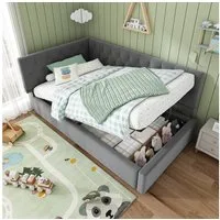 TavilaEcon Boxspringbett Polsterbett, Tagesbett, Schlafsofa mit hydraulischem Stauraum, mit Lattenrost aus Holz, ohne Matratze, 90×200cm