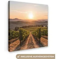 OneMillionCanvasses® Leinwandbild Weinberg - Sonnenuntergang - Landschaft, Fotodruck (1 St), Wandbild, Deko Schlafzimmer Wohnzimmer Flur 20x20 cm