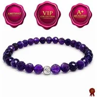 M-Punkt24 Armband Damen Armband 100% Echter Edelstein (AMETHYST, Natur, 925 Echt-Silber-Verschluss), Gummizug, inkl. Etui, SONDERPREIS wegen Produkt-Neuheit