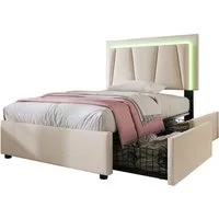 Flieks Polsterbett, LED-Beleuchtung Einzelbett 90x200cm mit 2 Schubladen