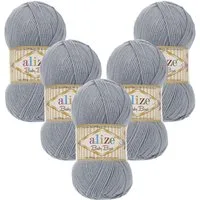 Alize 5 x ALIZE Baby Best 119 Silver Grey Häkelwolle, 240 m, Babywolle,Viskose,Anti-Pilling,Babygarn
