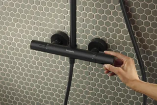 Hansgrohe Activera Q Showerpipe 290/180 1jet EcoSmart+ mit Ecostat Fine Mattschwarz,28749670 28749670